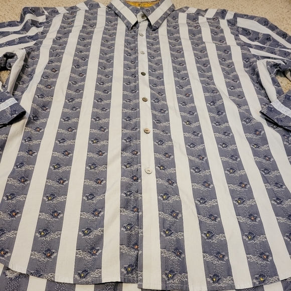 Robert Graham Men 3XL Flip Cuff Button Up Long Sleeve Shirt Stripes Roses Pearl - Picture 9 of 14